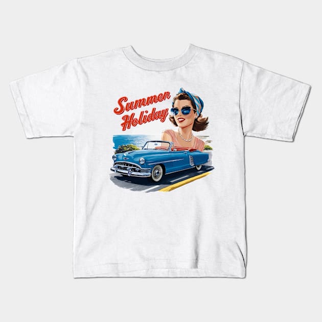 Holiday Cabrio Ride Lifestyle 1950`s 1960er`s Kids T-Shirt by Macphisto Shirts